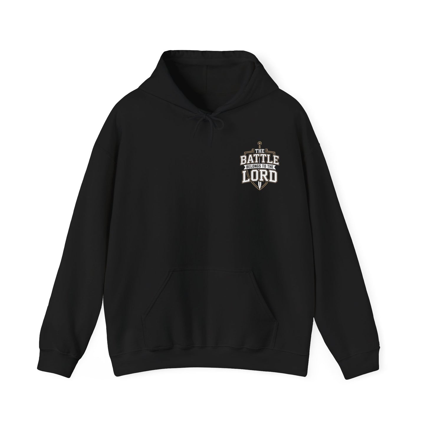 Black faith hoodie with text design on a white background