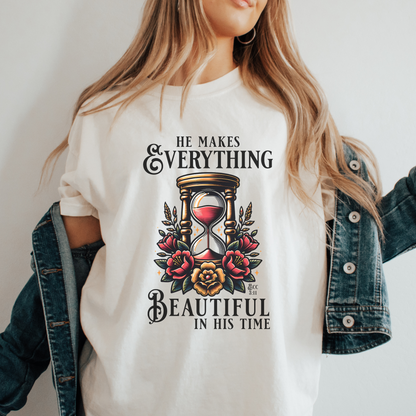 christian streetwear tshirt, he makes everything beautiful bible verse shirt