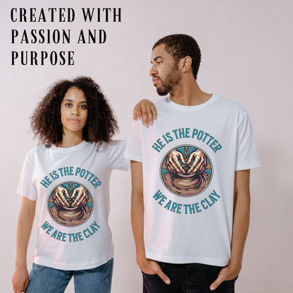 man and woman wearing unisex trendy christian tshirts
