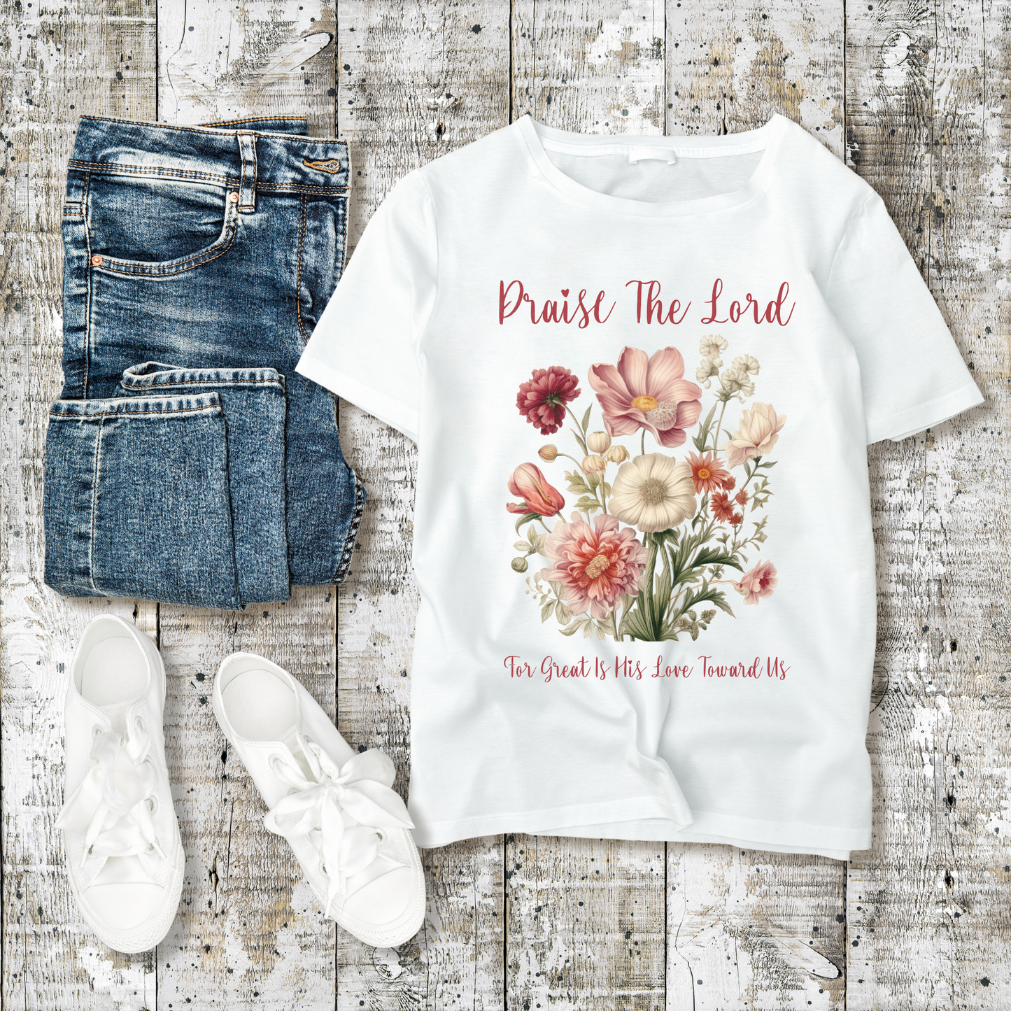 Praise The Lord-Floral Women's Christian T Shirt