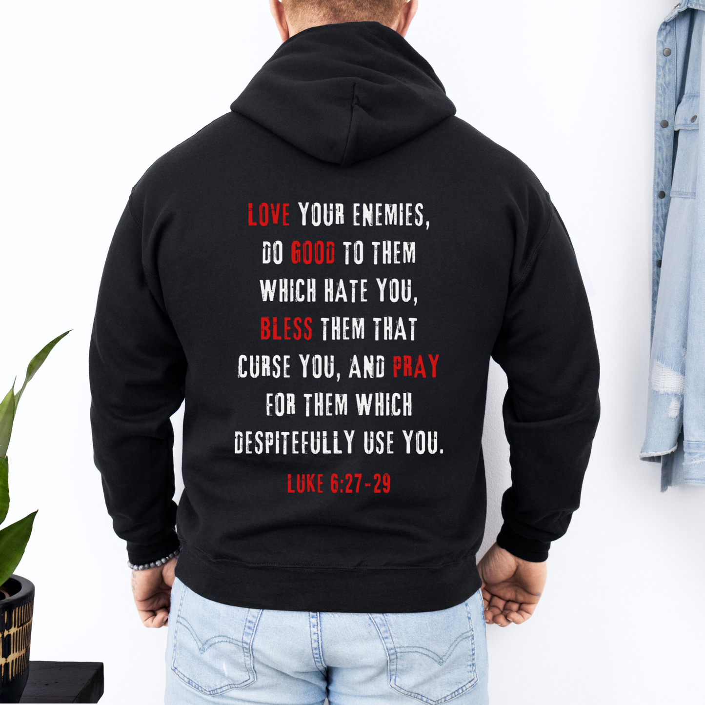christian streetwear hoodie love your enemies back design