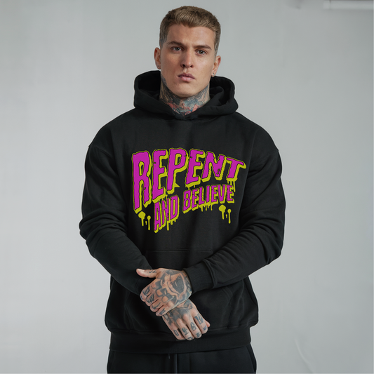 repent and believe mens alternative christian streetwear hoodie