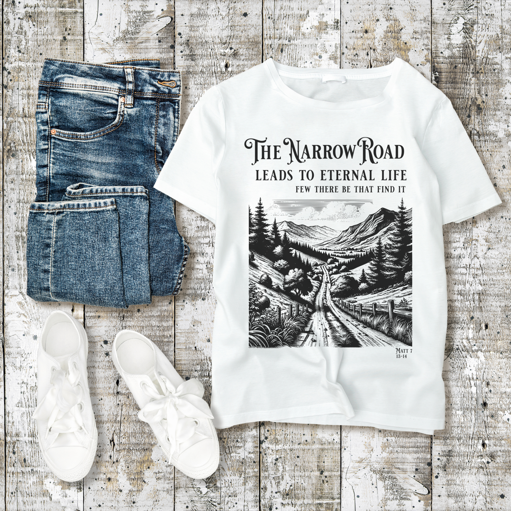 flat lay of white christian tshirts for women