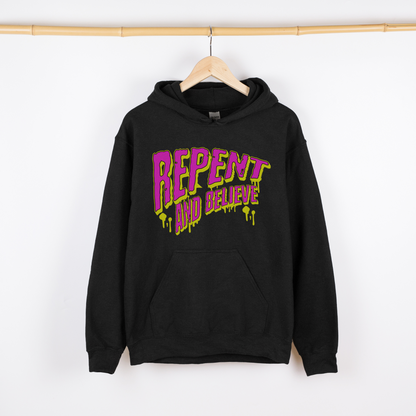 oversized christian hoodie that says repent and believe