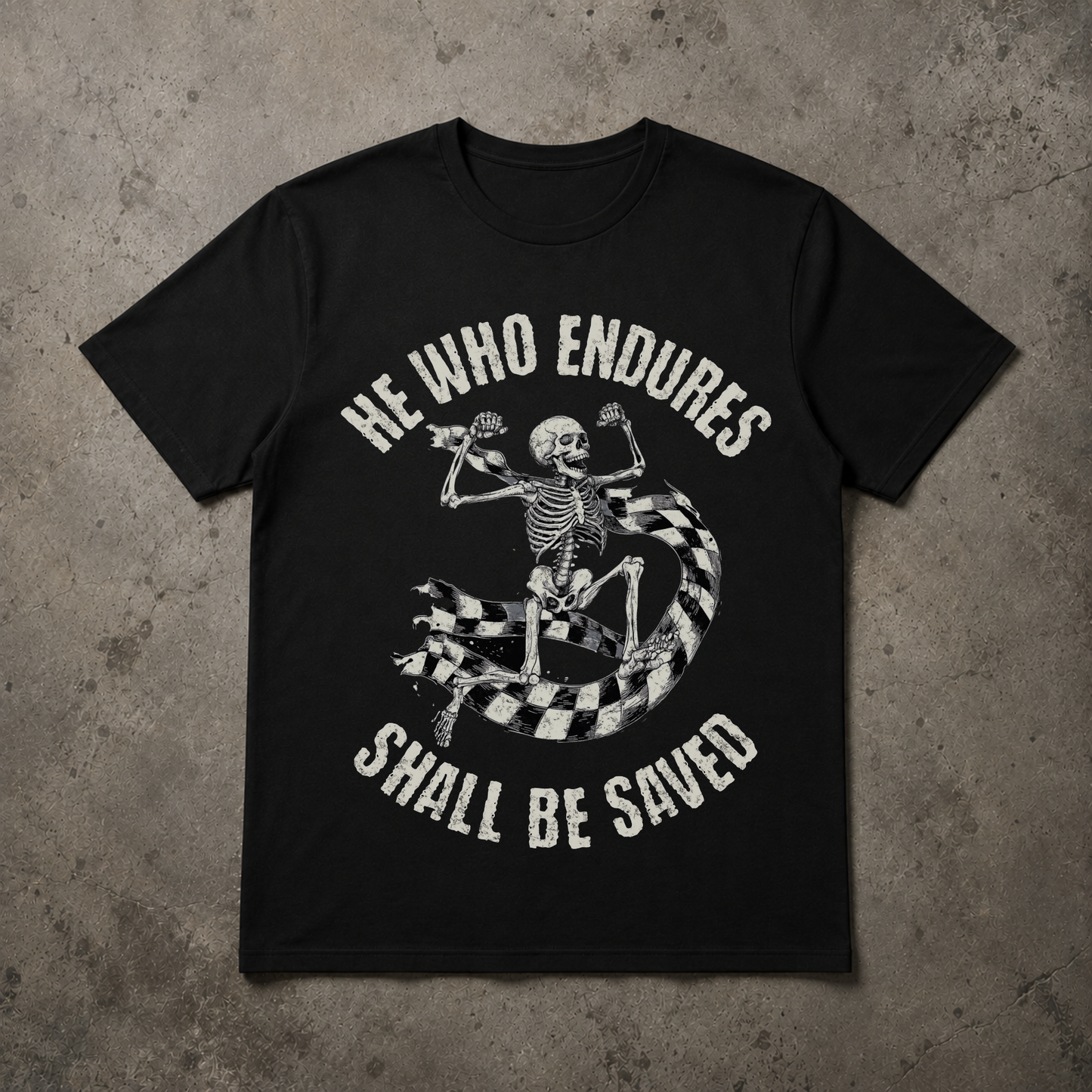 He Who Endures Skeleton Tee - Unisex Alternative Christian Streetwear T-Shirt