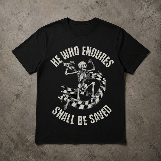 He Who Endures Skeleton Tee - Unisex Alternative Christian Streetwear T-Shirt