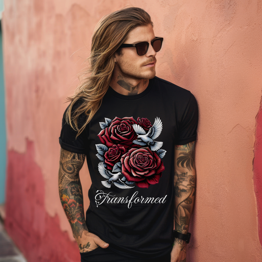 alternative christian t-shirt Tattoo Style Rose and Dove Design