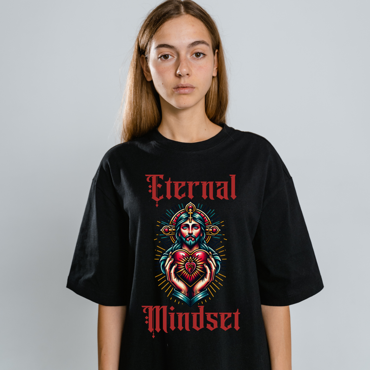 woman wearing eternal mindset alt christian clothing