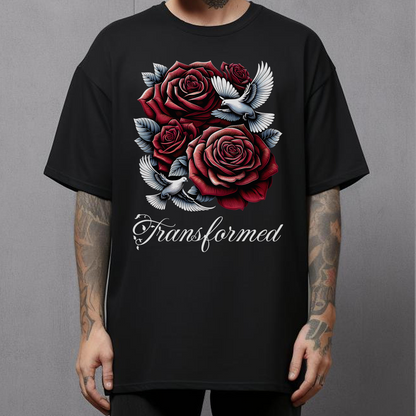 alternative Christian streetwear T-shirt Tattoo Style Rose and Dove Design
