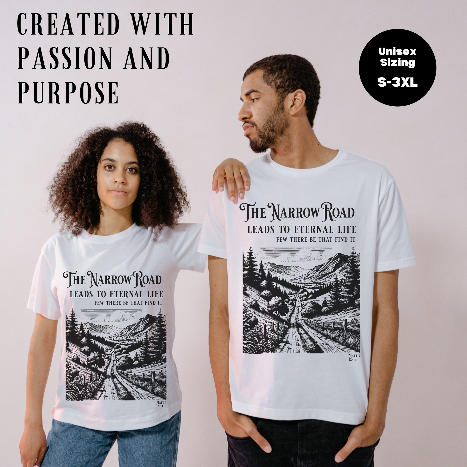 a man and woman wearing unisex faith based clothing