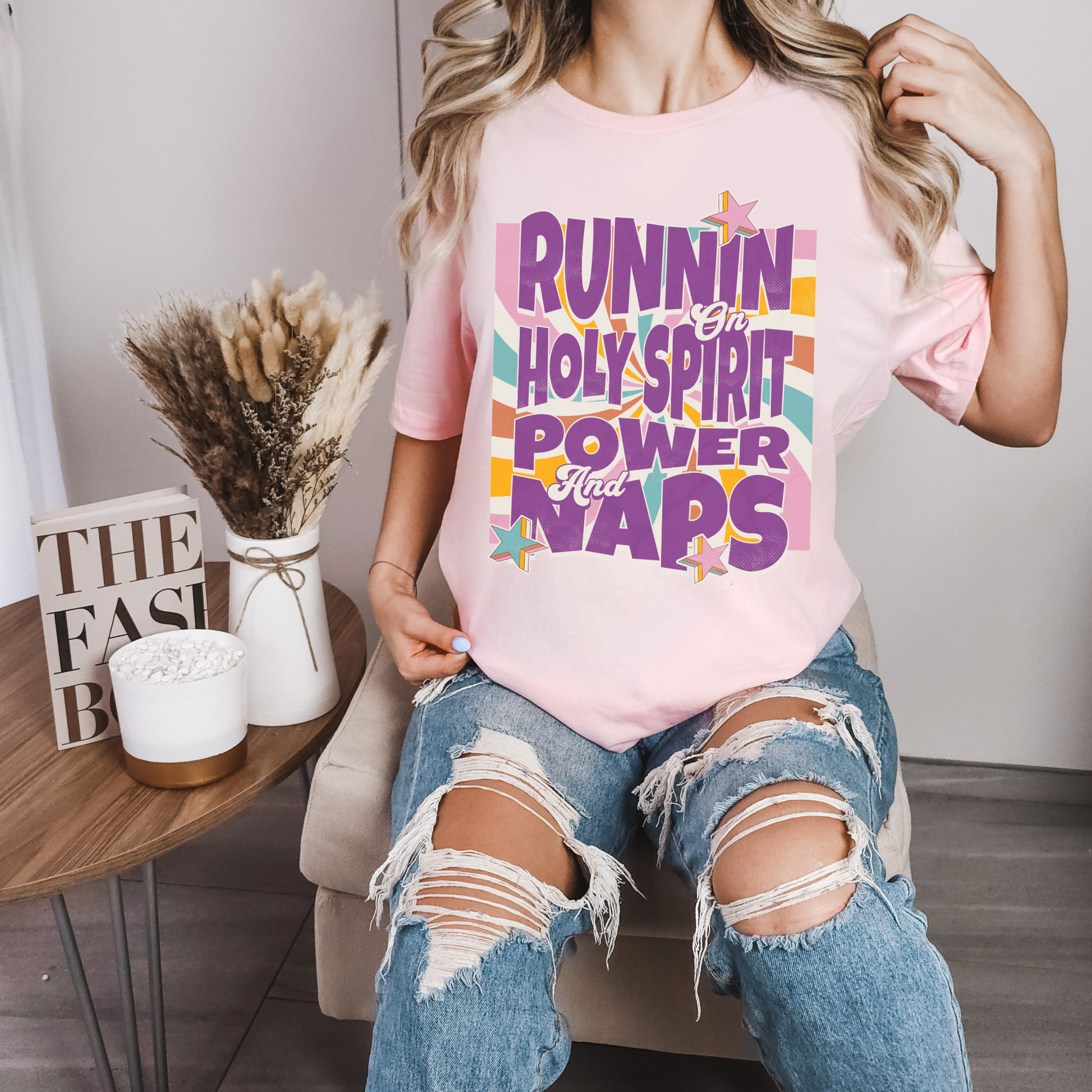 modern christian t shirt for women in pink, holy spirit shirt