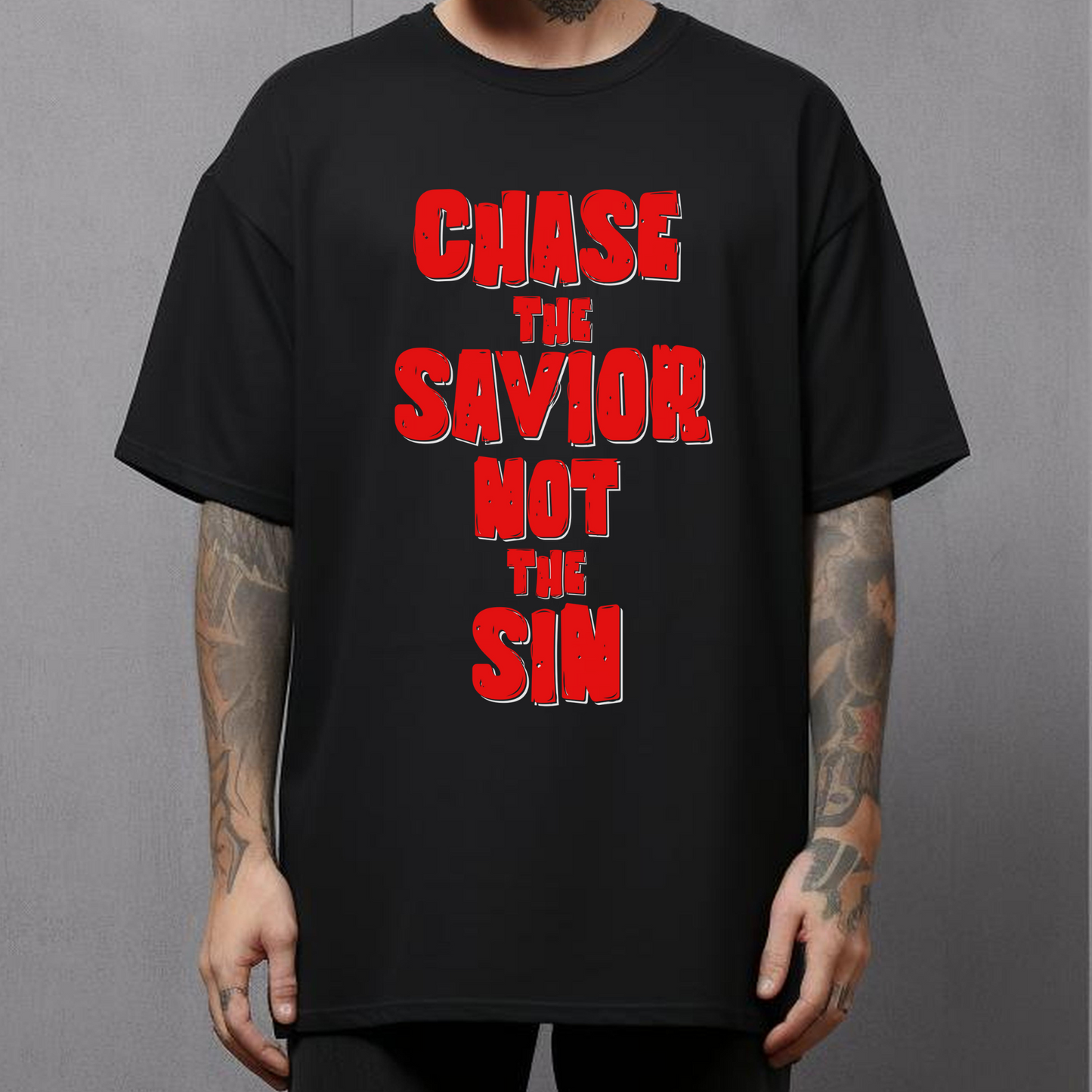 Mens Christian Streetwear Black Crewneck Chase The Savior Not The Sin