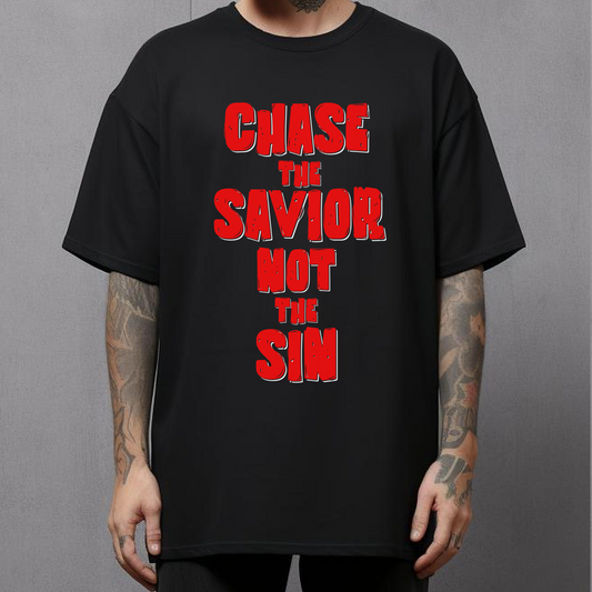 Mens Christian Streetwear Black Crewneck Chase The Savior Not The Sin