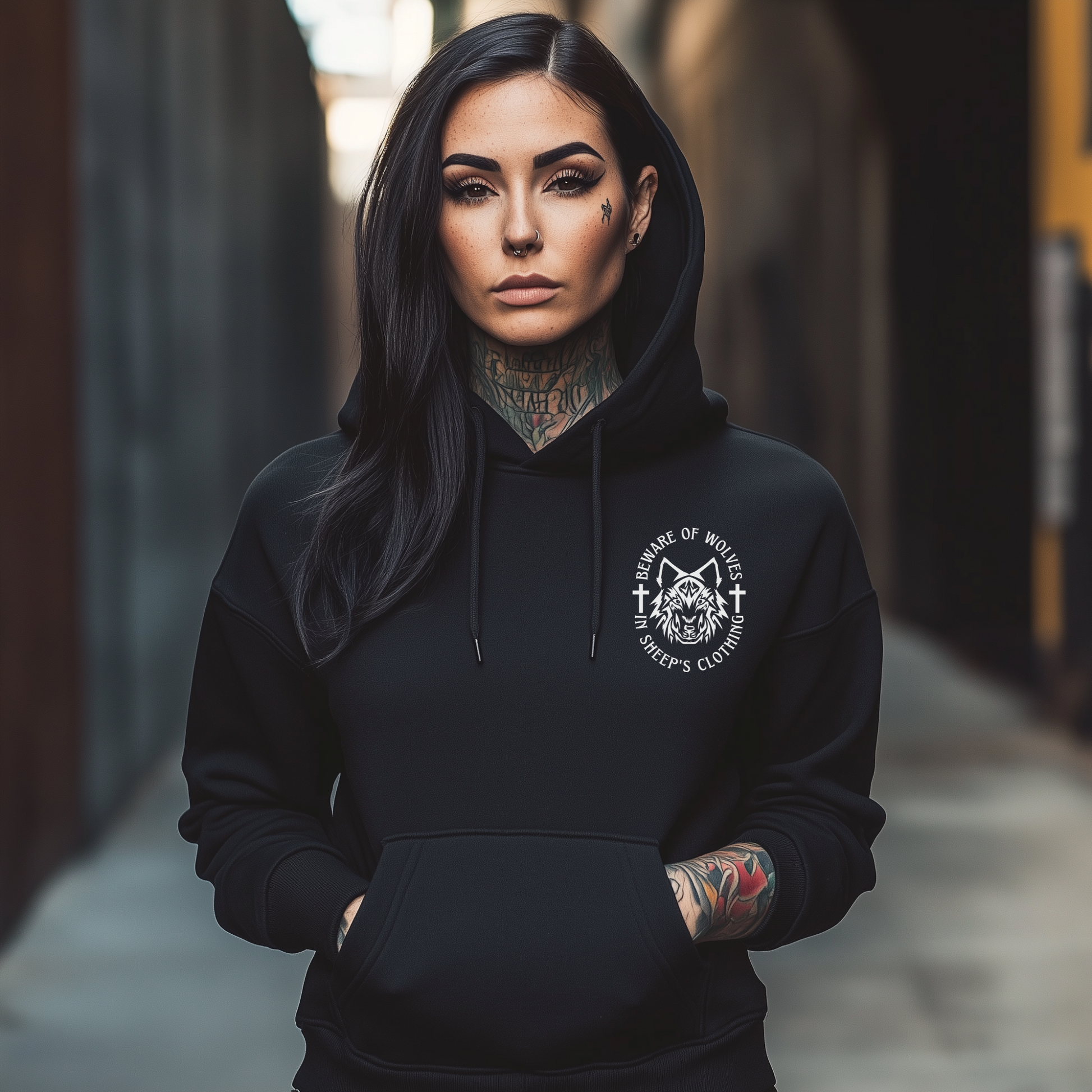 edgy christian hoodie, beware of wolves in sheeps clothing alternative christian apparel
