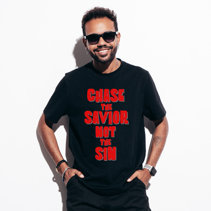 Mens Christian T-shirt black crewneck 