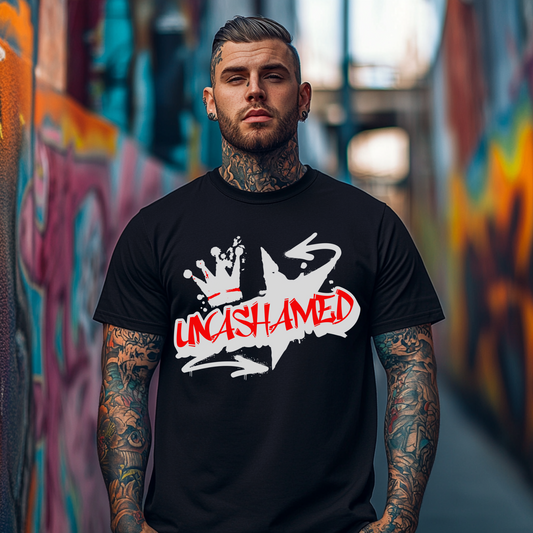 tattooed man wearing a mens christian streetwear tshirt