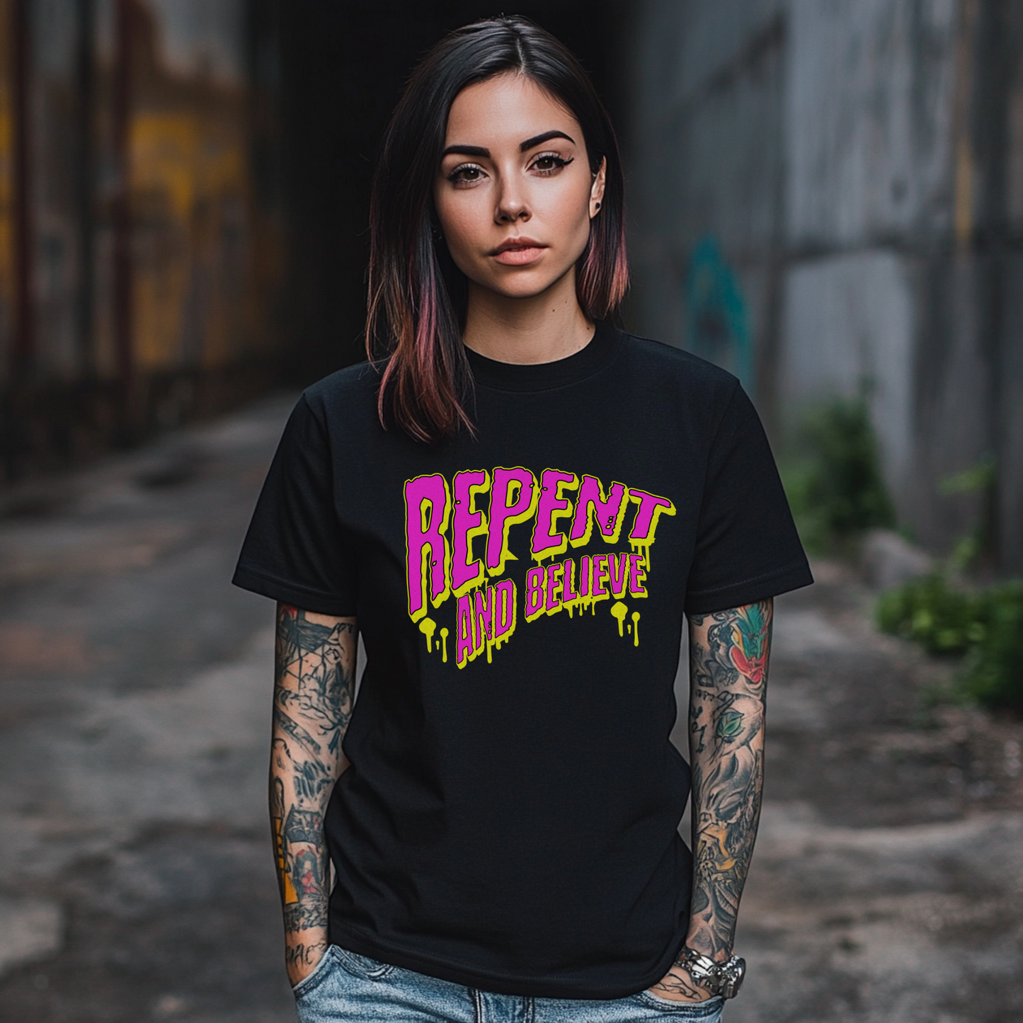 alternative christian streetwear tshirt repent and believe