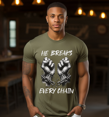 christian streetwear graphic tee he breaks every chain