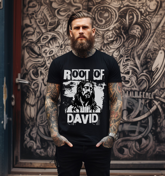 man wearing a Root Of David Alternative Christian Streetwear Tshirt