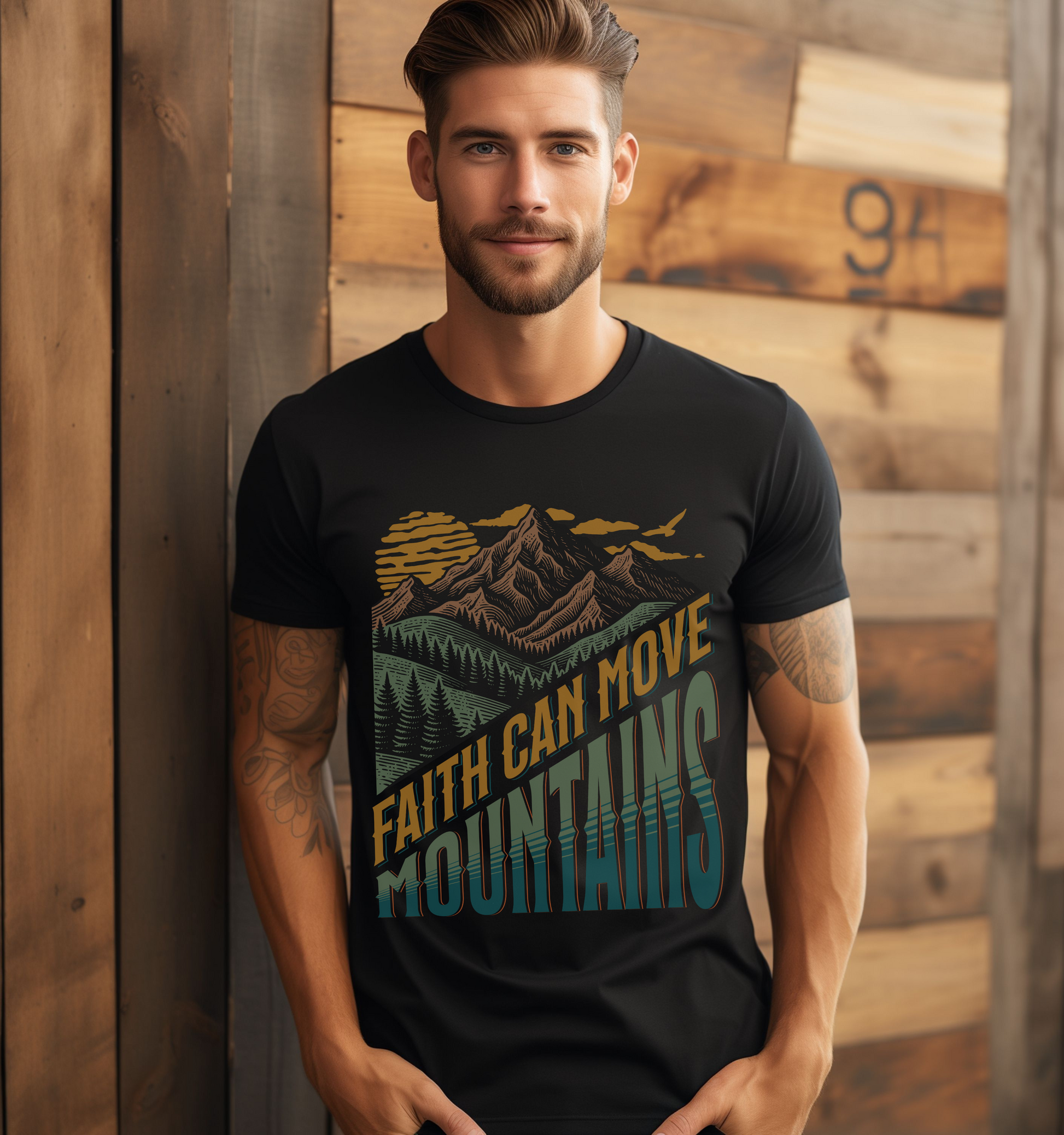 mens faith can move mountains bible verse christian shirt