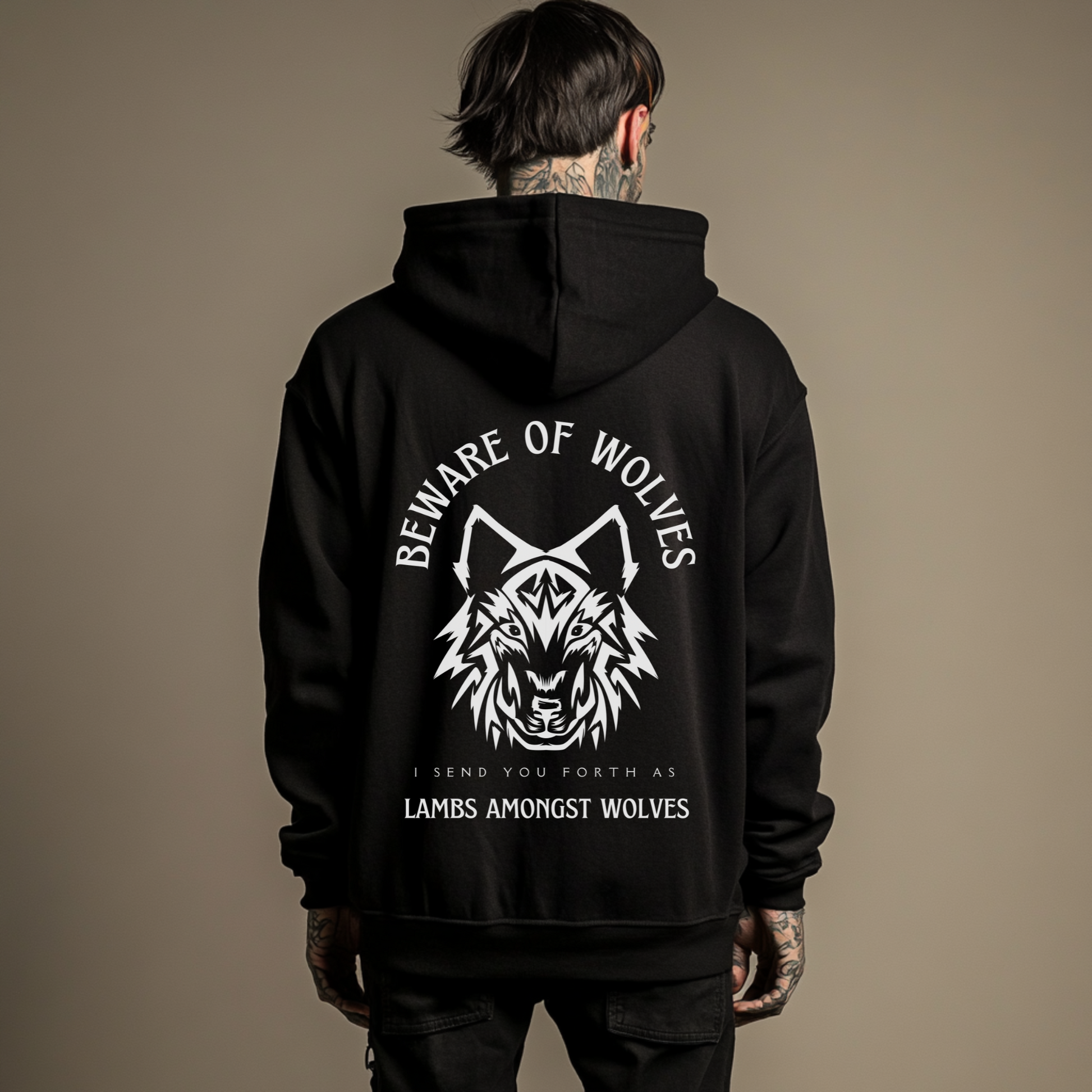 man wearing mens edgy christian hoodie from the alternative christian clothing brand revelation threadz