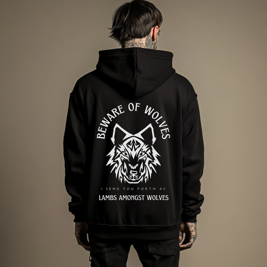 man wearing mens edgy christian hoodie from the alternative christian clothing brand revelation threadz