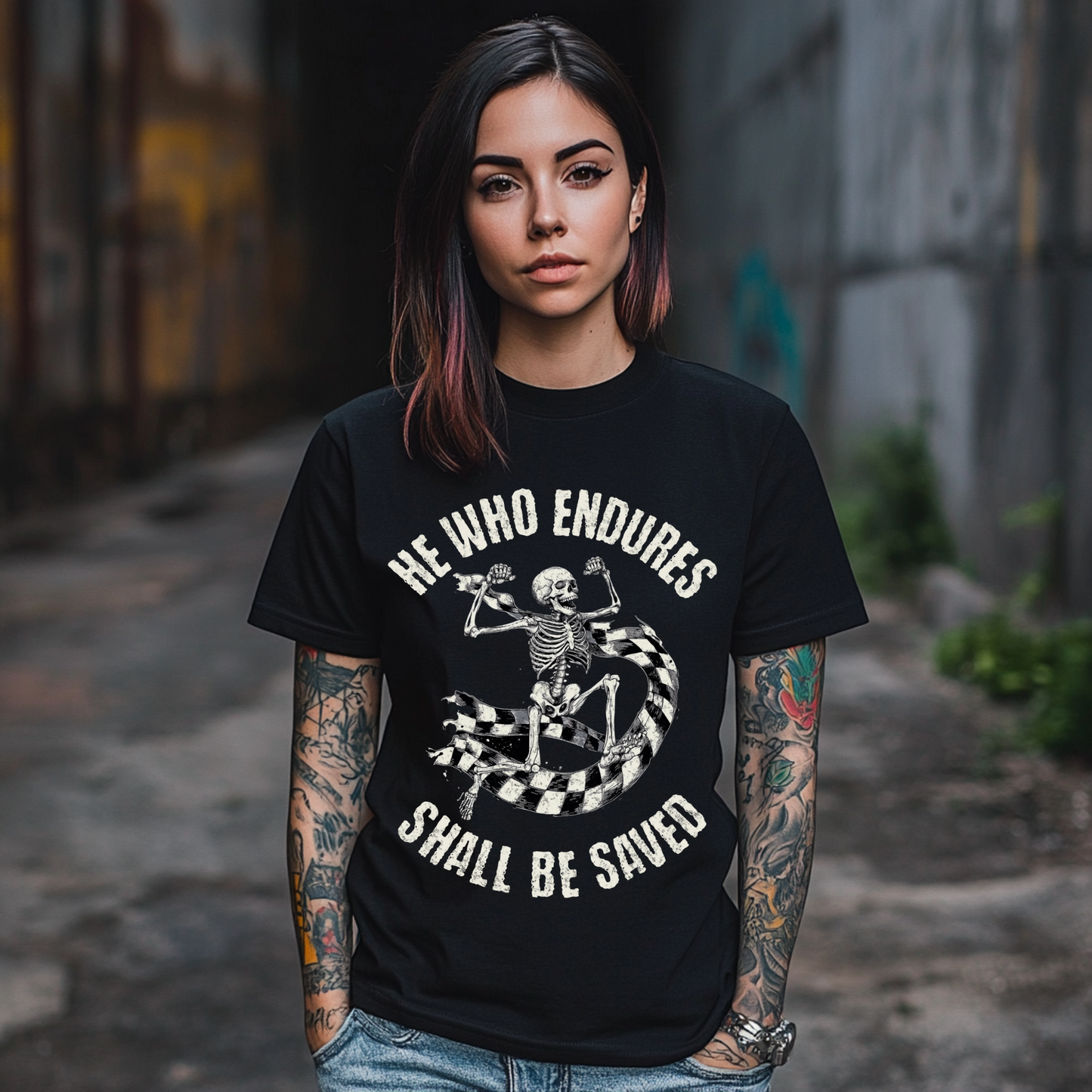He Who Endures Skeleton Tee - Unisex Alternative Christian Streetwear T-Shirt