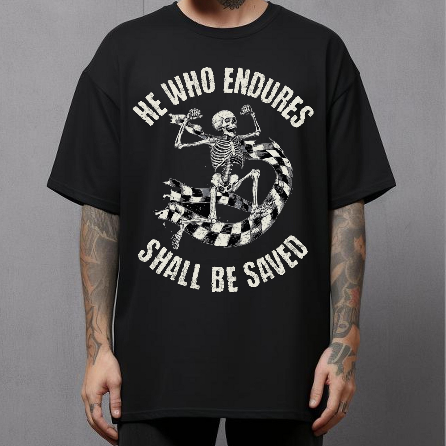 He Who Endures Skeleton Tee - Unisex Alternative Christian Streetwear T-Shirt