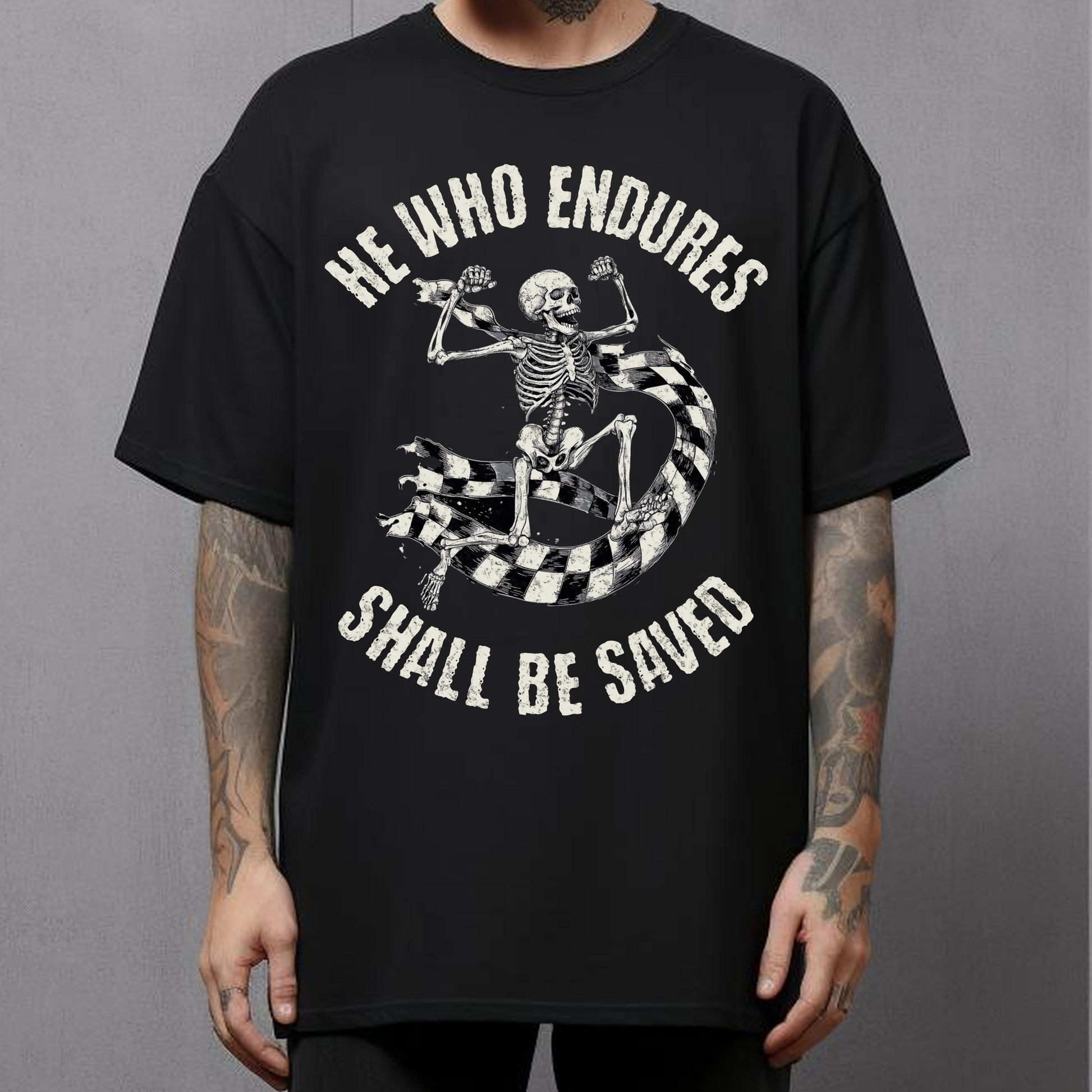 He Who Endures Skeleton Tee - Unisex Alternative Christian Streetwear T-Shirt