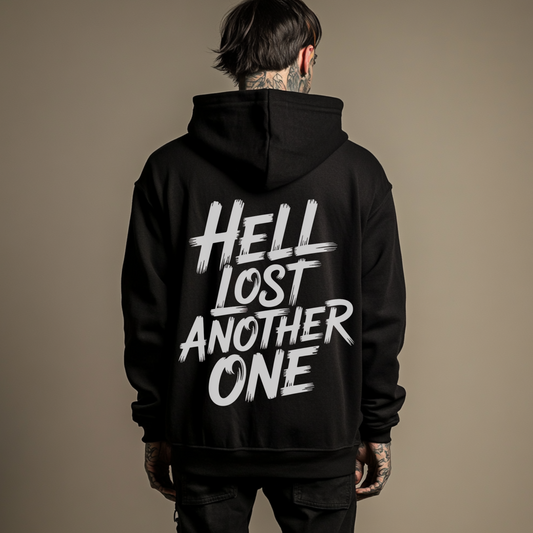 Hell Lost Another One Black Christian Streetwear Hoodie With White Bold Text