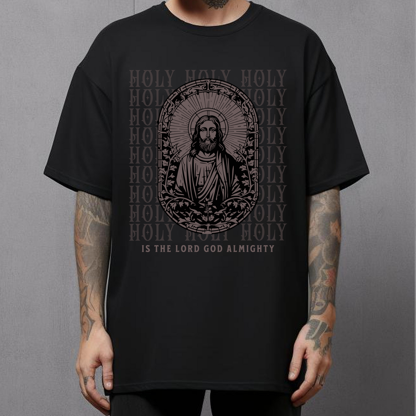 holy mens christian tshirt, black crewneck short sleeve christian tee