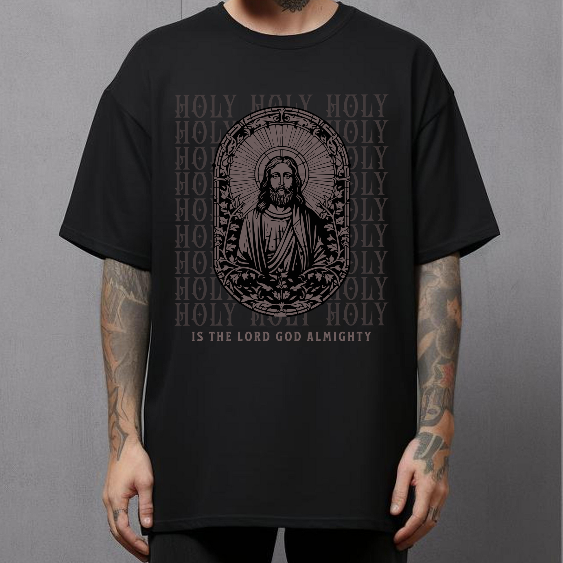 holy mens christian tshirt, black crewneck short sleeve christian tee