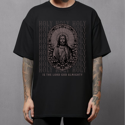 holy mens christian tshirt, black crewneck short sleeve christian tee