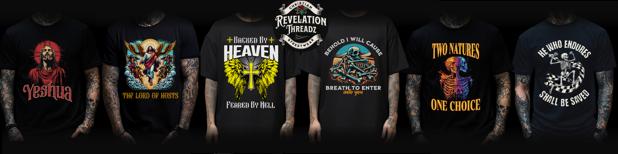 banner image for homepage previewing best selling christian shirts from collections