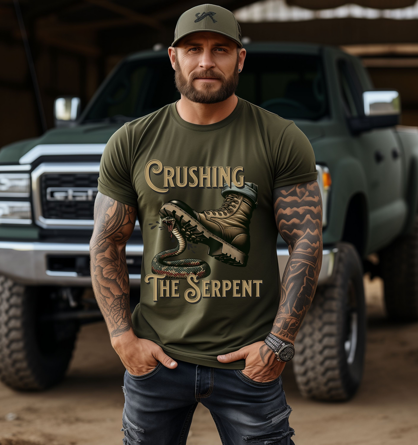 Crushing The Serpent-Men's Christian T Shirt