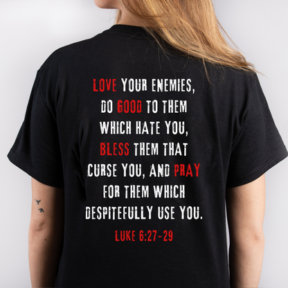 love your enemies  christian tshirt bible verse womens christian streetwear